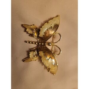 vintage‎ gold bronze beige enameled aai butterfly broach pin